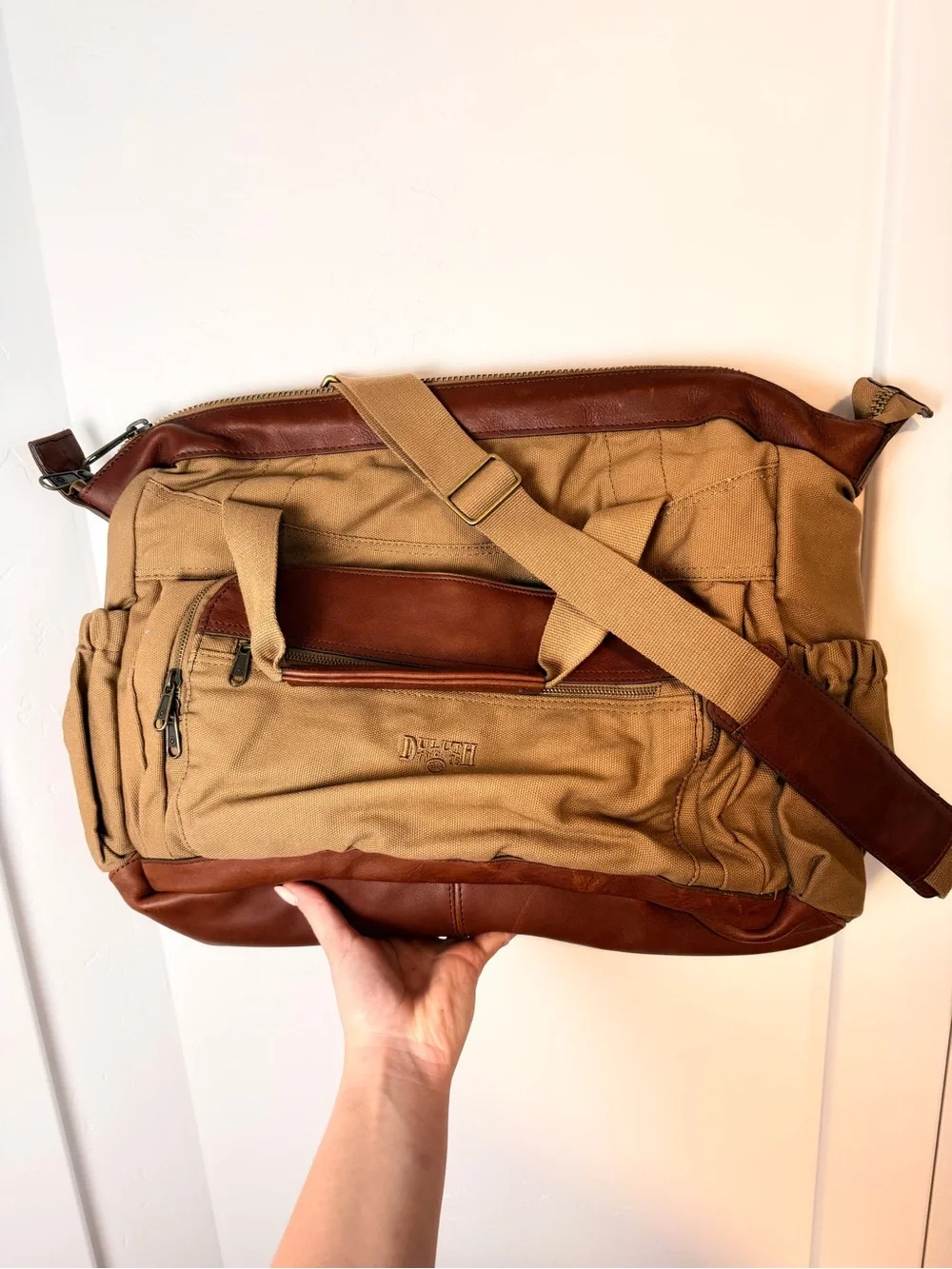 Vintage DULUTH Trading Co. Men's Canvas Brown Genuine Leather Duffle Bag